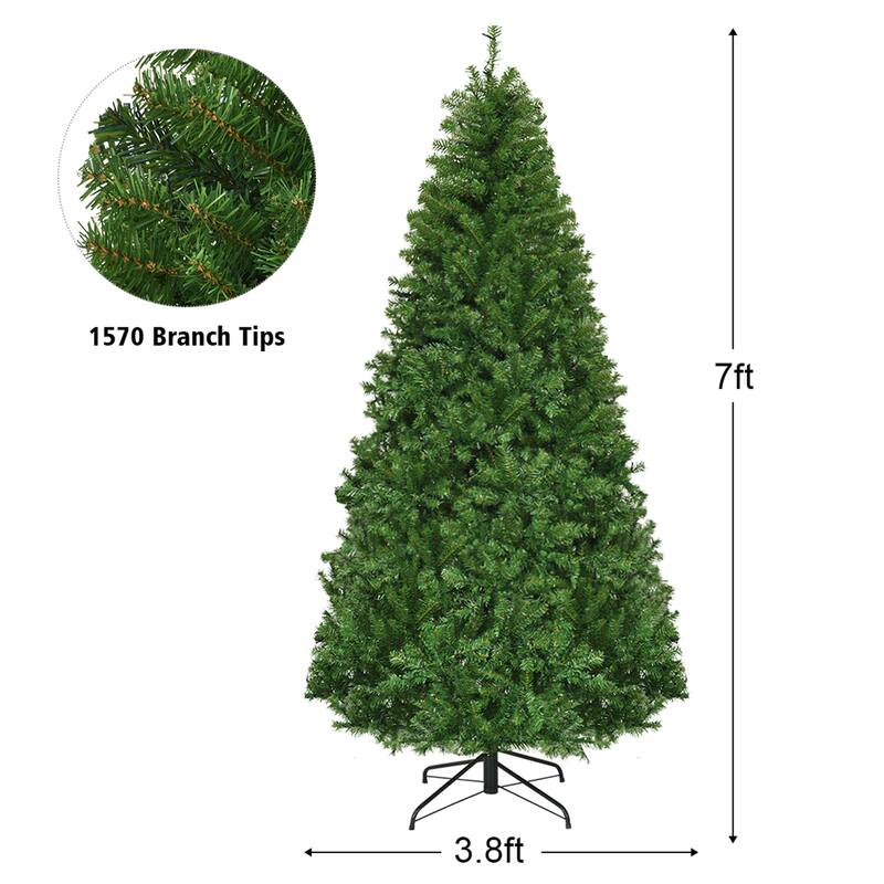 Gymax 7FT Pre-Lit Christmas Tree Hinged Artificial Tree w/ Colorful - 7 ft