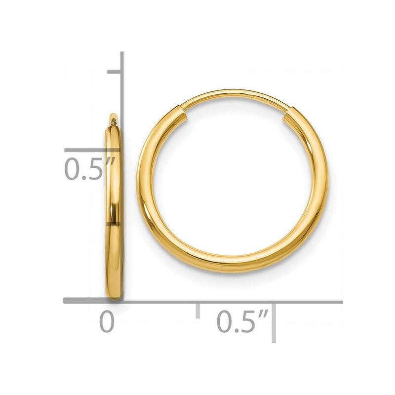 Curata 14k Yellow Gold Polished Round Endless Hoop Earrings - 16x16mm