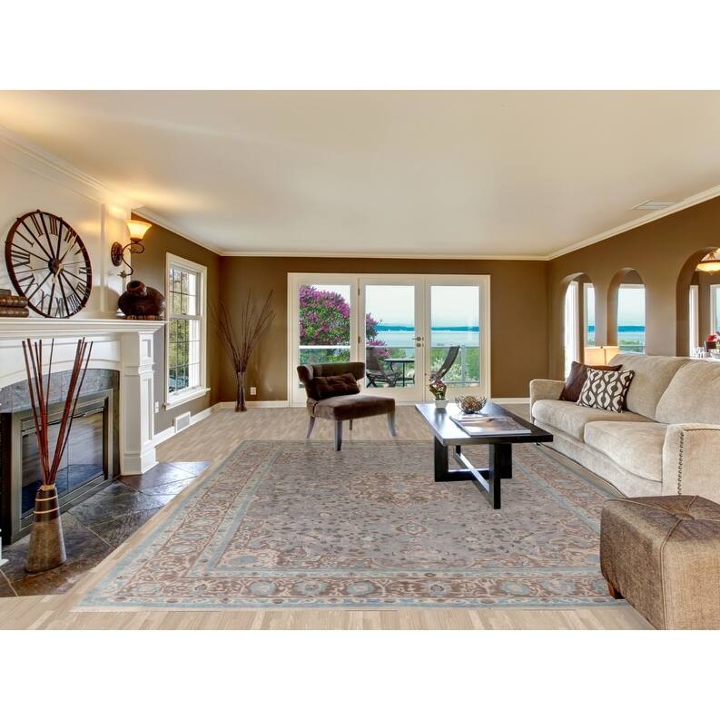 Hand Knotted Oriental 100% Wool Carpet Traditional Floral Greys & Charcoal Tabriz Area Rug - 13' 3'' X 9' 4''