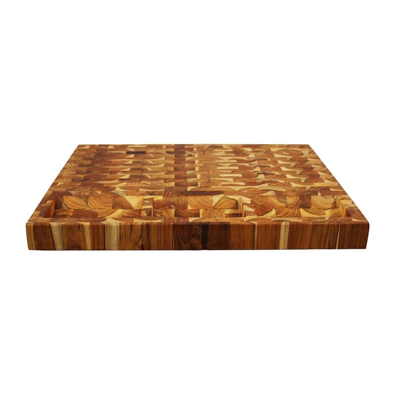 EcoDecors FSC Certified Teak Cutting Board 20" x 15", End Grain Butcher Block, Juice Groove, Side Handles
