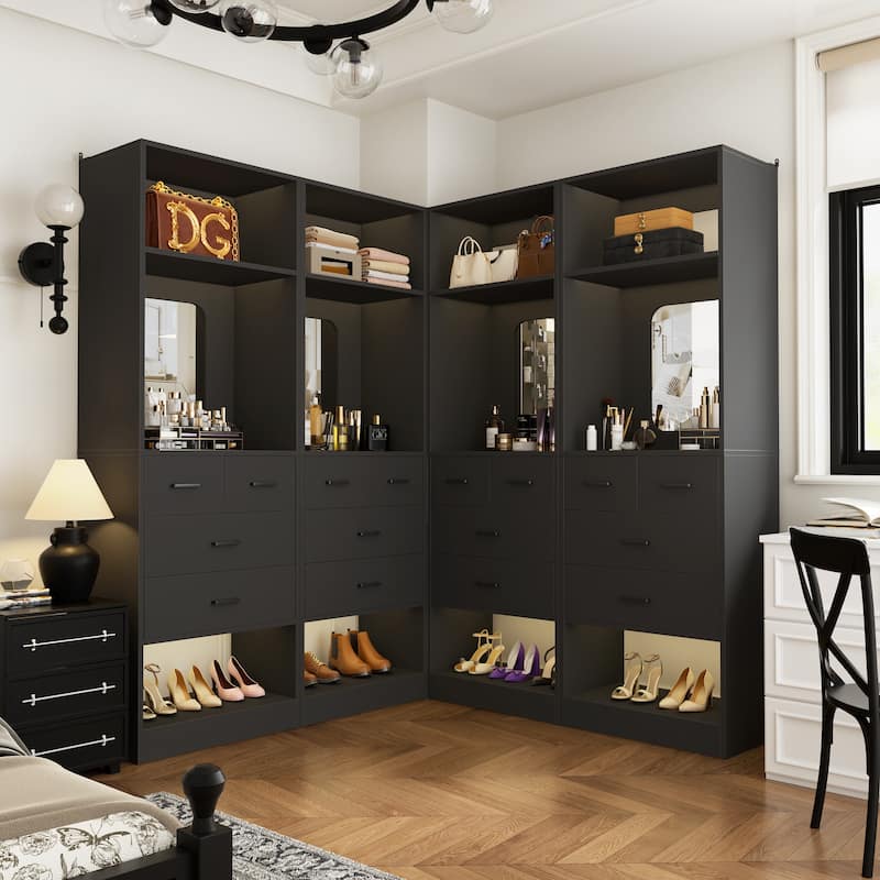 Cimly 25''W Closet Organizer with Mirror and Drawers, Freestanding Closet System for Walk-in/ Reach-in Closet