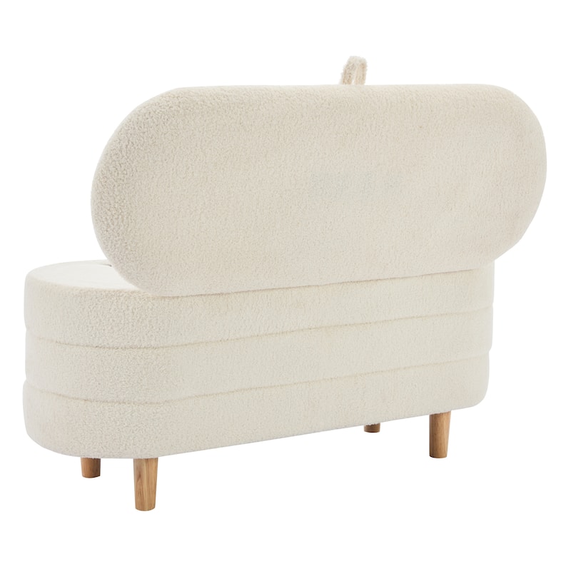 Sherpa Fabric Storage Ottoman with Wood Legs Elegant Bench for Bedroom Living Room