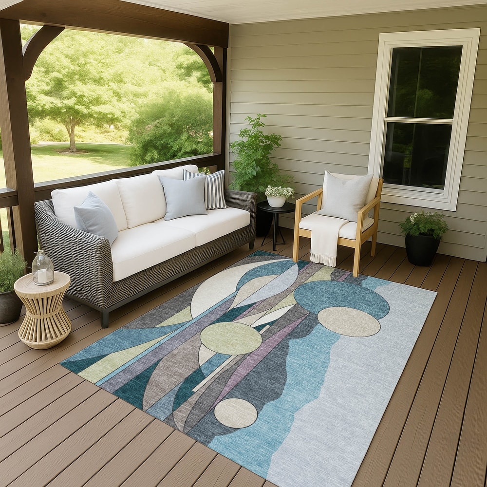 Machine Washable Indoor/ Outdoor Contemporary Retro Chantille Rug