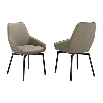 Black/Taupe Gray Faux Leather Upholstered Metal Frame Dining Chair, Set of 2, Sturdy Dining Chair for Dining Rooms - 20.5