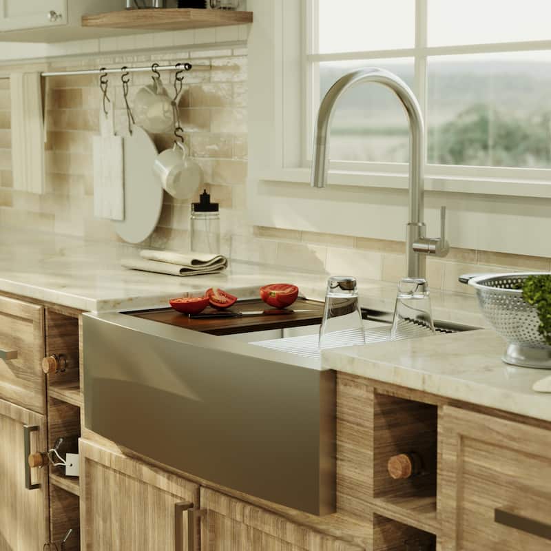 Karran Elite WSA-42-PK1 Apron Front Farmhouse 30" Single Bowl Stainless Steel Workstation Sink