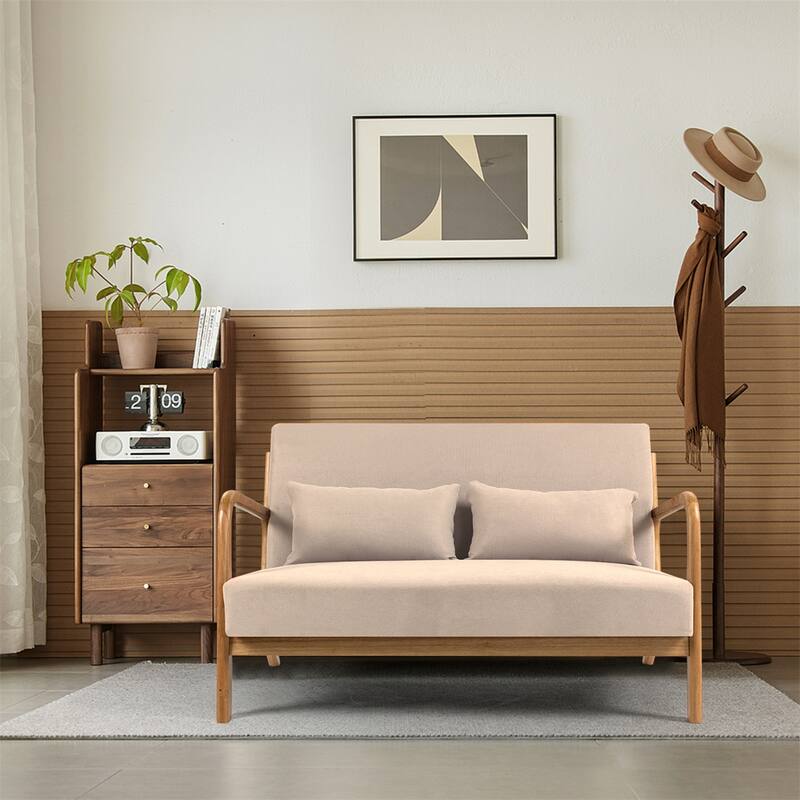 2 Seat Accent Sofa with Solid Wood Armrest and Feet