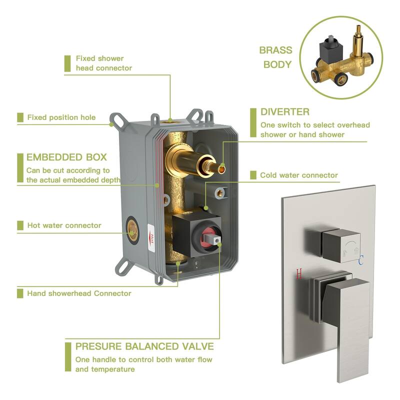 Ceiling-Mounted Square Shower System and Handheld Showerhead Set