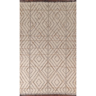 All-Over Trellis Geometric Moroccan Area Rug Handmade Wool Carpet - 8'0"x 12'9"