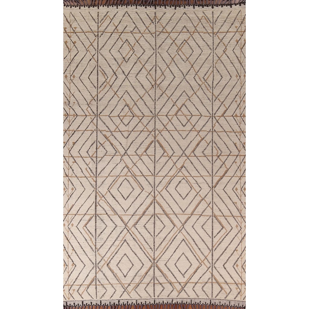 All-Over Trellis Geometric Moroccan Area Rug Handmade Wool Carpet - 8'0"x 12'9"