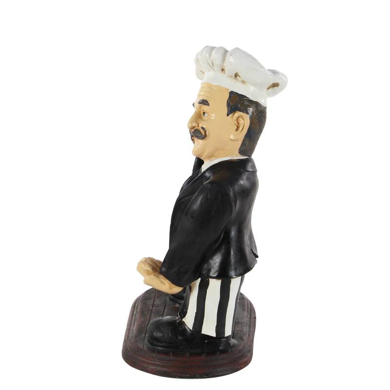 Black Polystone Chef Decorative Sculpture with Chalkboard and Wine Holder Slot - 13 x 9 x 20