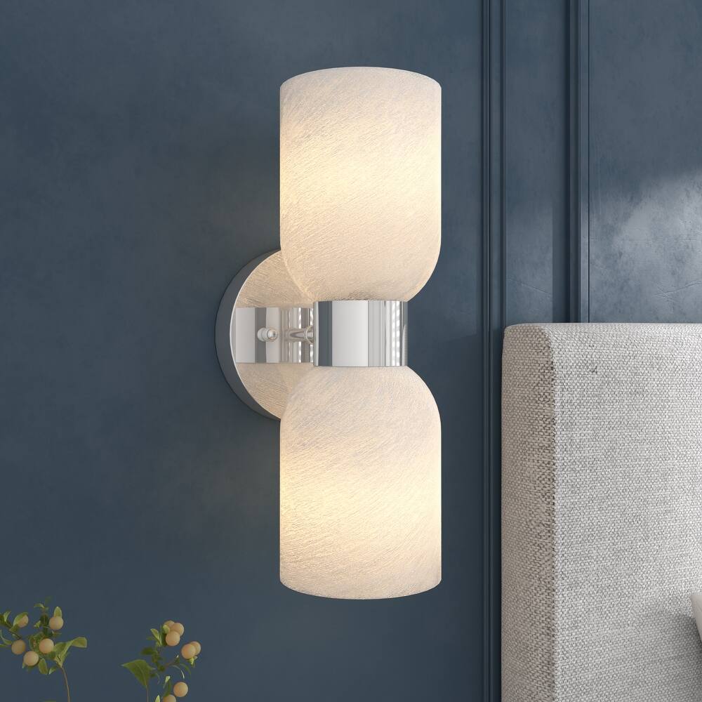 Shuman 2-light Mid-century Modern White Gold Wall Sconce with UL