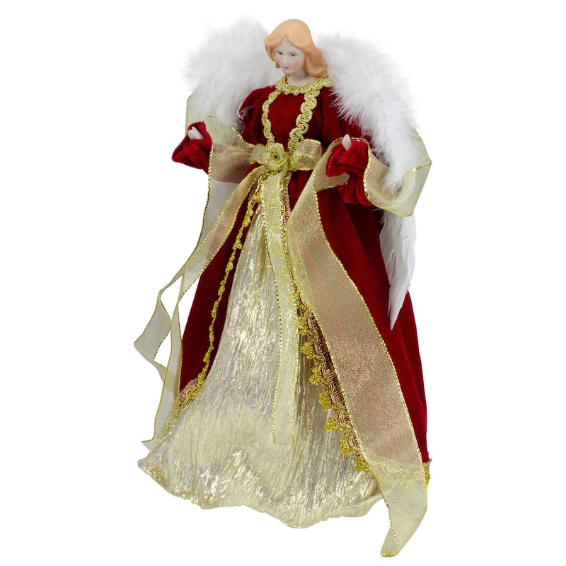 14" Red and Gold Traditional Angel Christmas Tree Topper - Unlit - 14