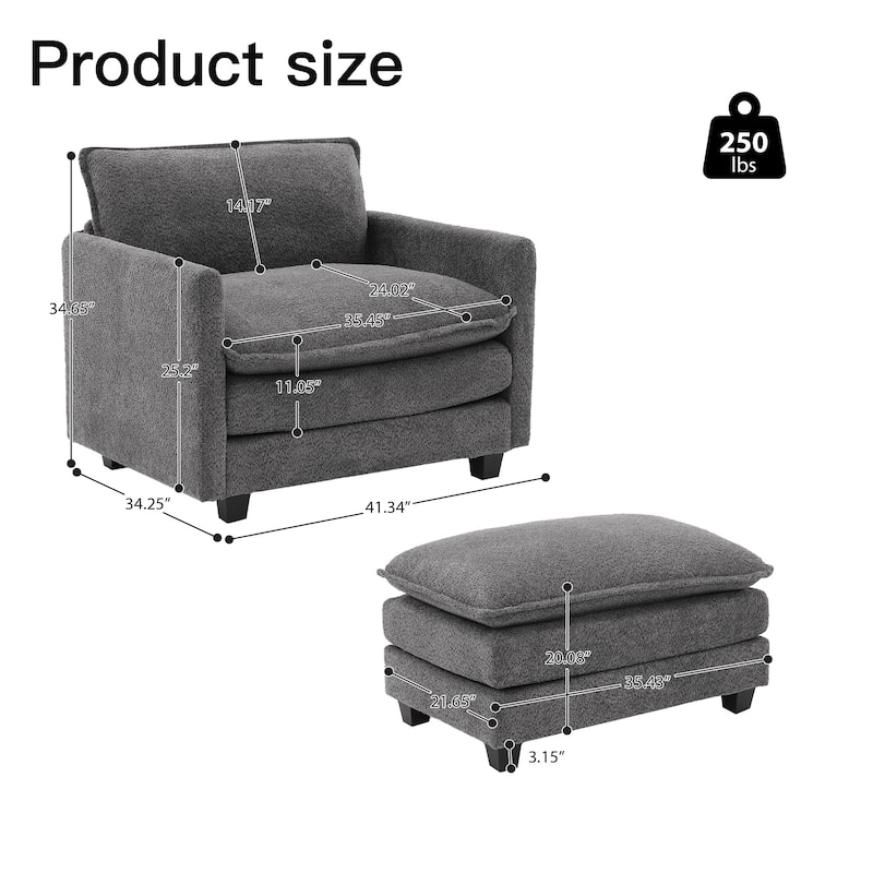 CLICKBIN Chenille Fabric Stragiht Arm L-Shaped Modular Sectional Sofa Couch with Ottoman for Living Room