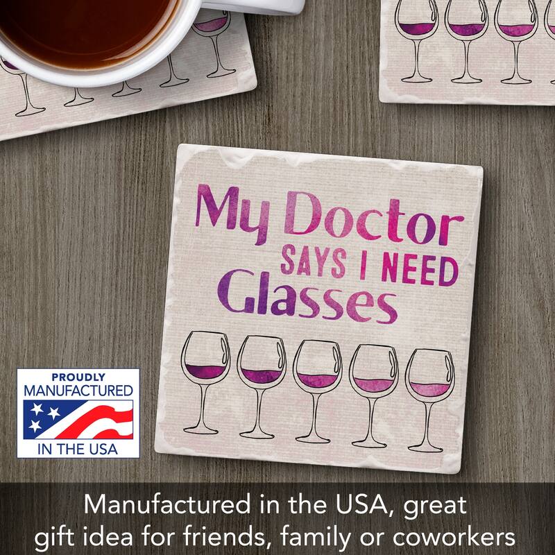 My Doctor 4 Pack Absorbent Stone Coasters with Cork Backing 4" Square Made in The USA Absorbent Wipes Clean