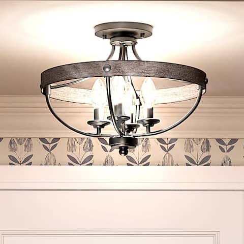 Luxury French Country Ceiling Light, 12.625"H x 15.25"W, with English Country Style, Charcoal, by Urban Ambiance