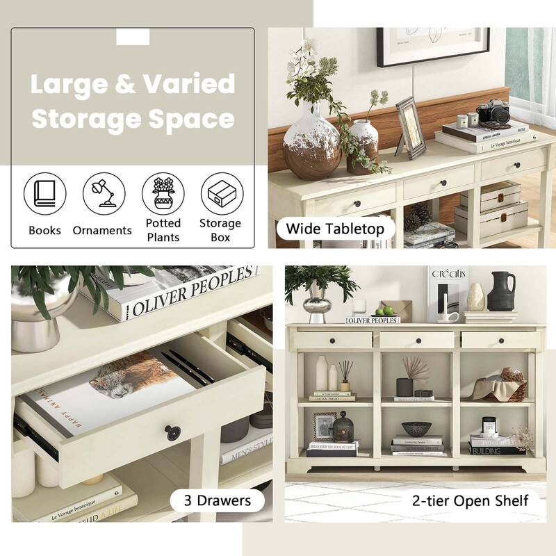 Costway 58'' Long Sofa Table with Storage Retro Console Table with 3 - See Details
