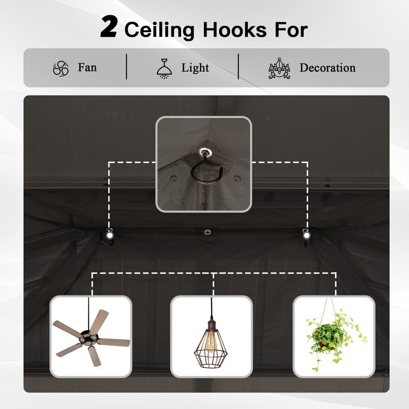 Domi 10x14FT Resin Hardtop Gazebo with Drainage Gutter, 2025 Upgraded Outdoor Metal Gazebo Canopy with Double Roof