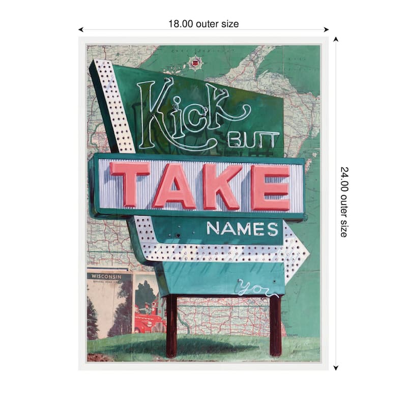 Kate and Laurel Kick Butt Take Names by Krista V. Allenstein Framed Canvas Wall Art Print