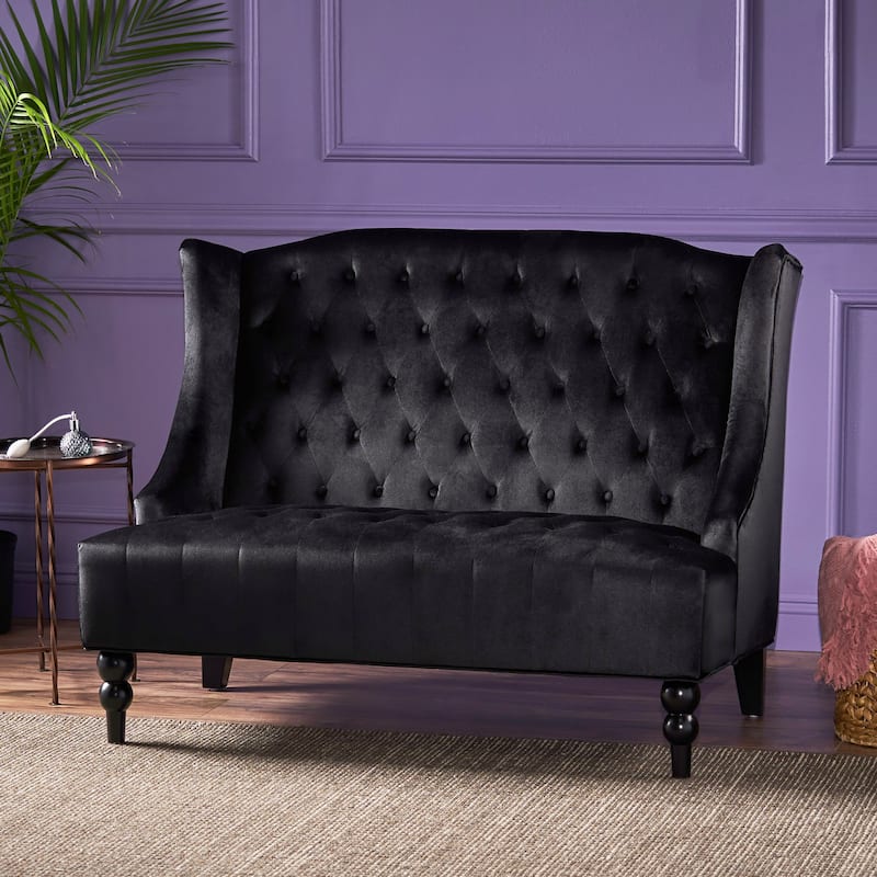 Velvet Button Tufted High Wingback Loveseat Sofa