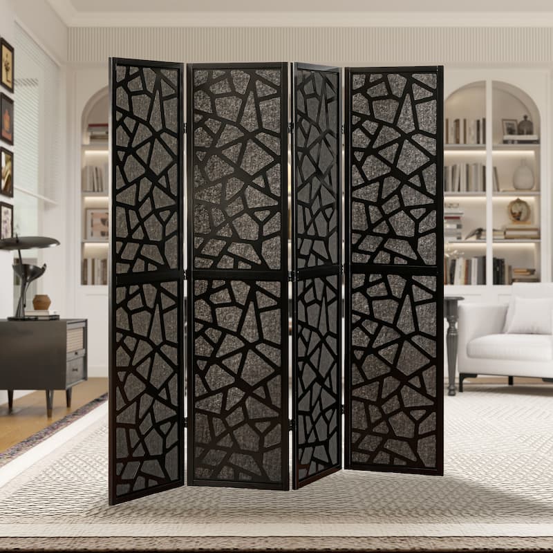 Roundhill Furniture Aurra 4-Panel Wood Room Divider, Folding Portable Partition Screen