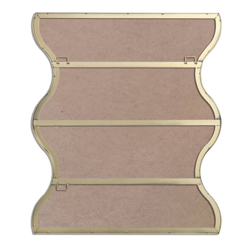 Golden Rectangular Wall Mirror with 2 Wavy Sides Metal Framed