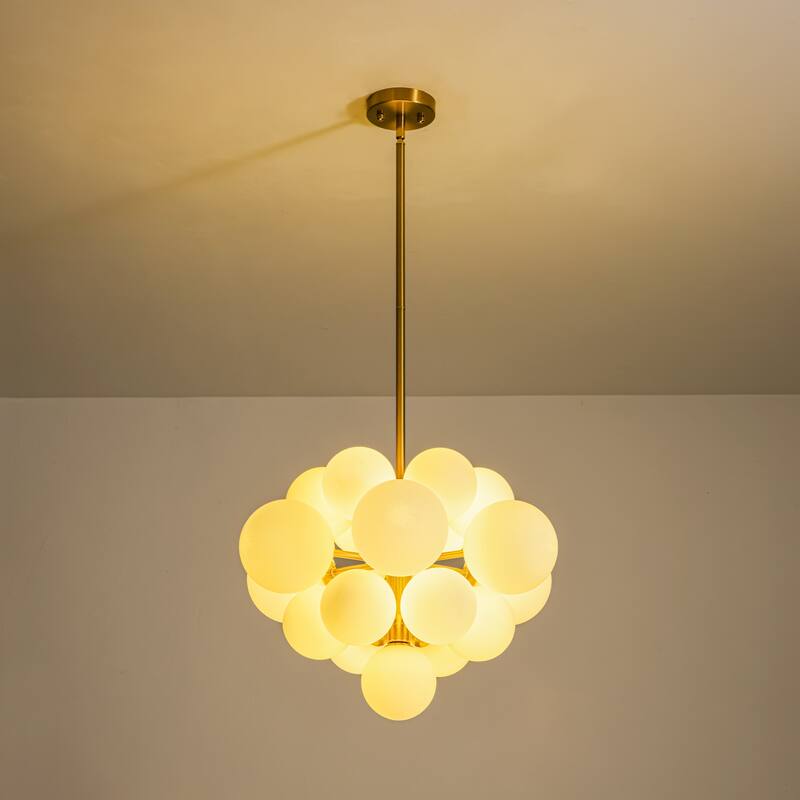 19-Light Brass Modern Glass Globe Bubble Chandelier Dining Room Light with Creative Grape Shape