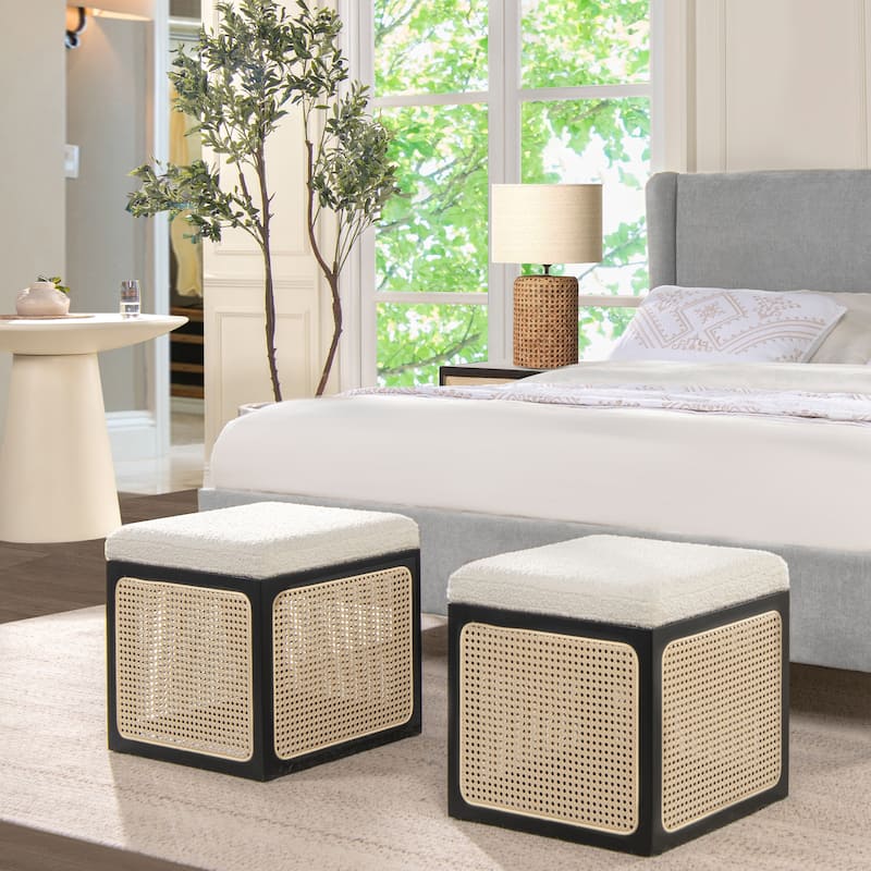 Nina 18"Cane Rattan Black CubeOttoman