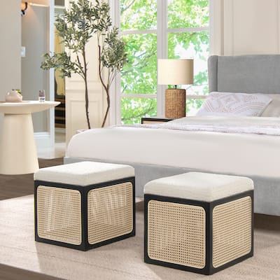 Nina 18"Cane Rattan Black CubeOttoman