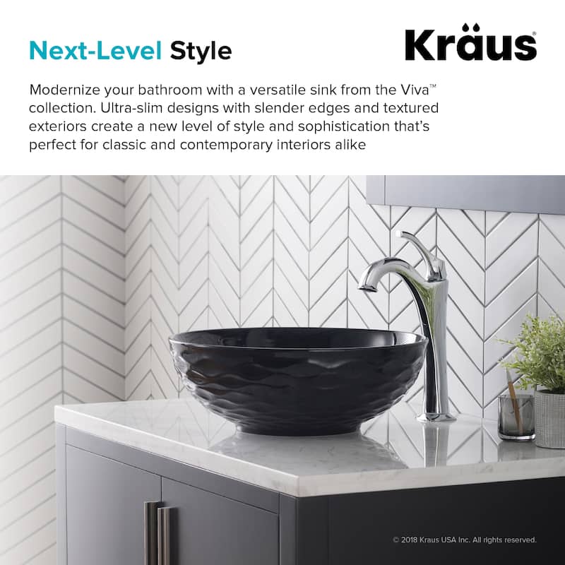 KRAUS Viva 16 1/2 inch Round Porcelain Ceramic Vessel Bathroom Sink