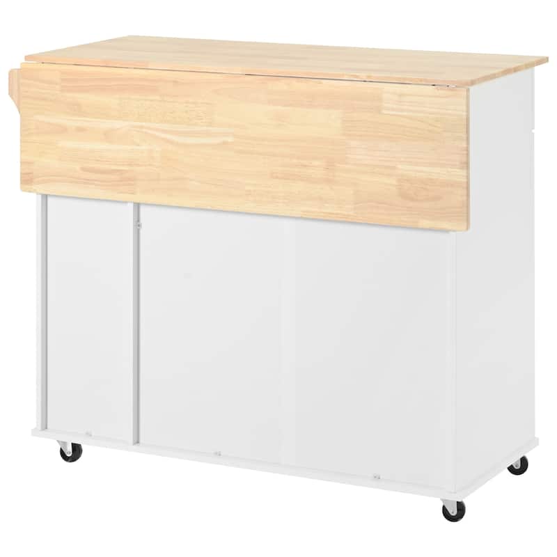 Kitchen Island with Drop Leaf and Internal Storage Rack, Rolling Storage Cart with 3 Tier Pull Out Cabinet Organizer, 2 Drawers