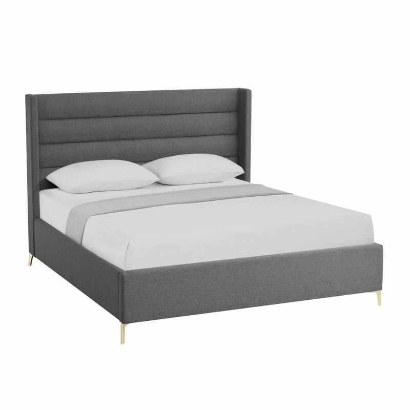 HomeRoots Gray Linen Upholstered Full Bed Frame
