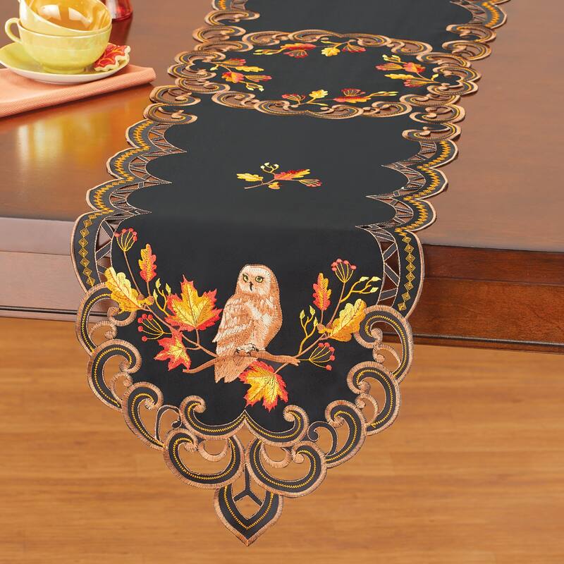 Embroidered Owl on Branches Fall Table Linens - Runner