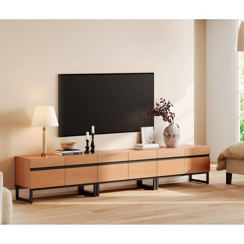WAMPAT Modern TV Stand with Storage Cabinets, Wood Entertainment Center Media Console Table with Metal Legs for Living Room