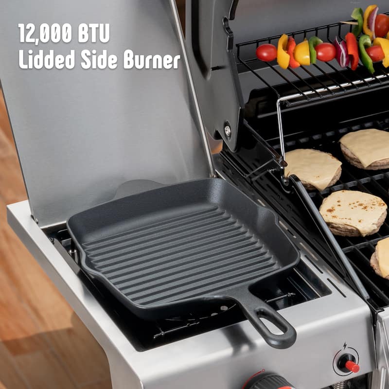 Feasto 4-Burner Propane Gas Grill with 1 Side Burner and Porcelain-Enameled Grates for Patio Garden Barbecue,48000 BTU, Silver