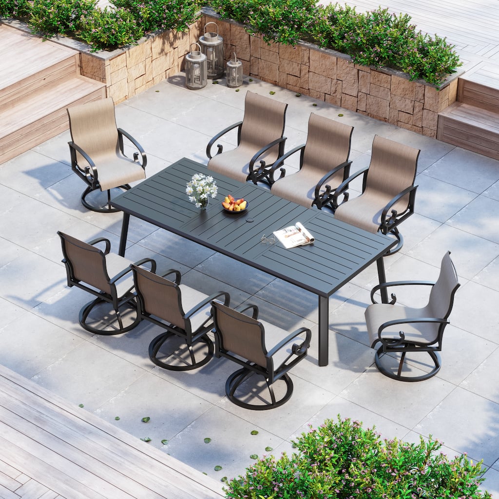7/9PC Outdoor Patio Aluminum Dining Table with Sunbrella Swivel Dining Chairs