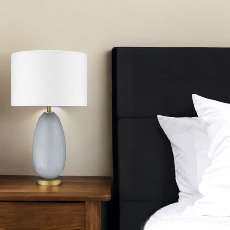 Contemporary 29" Light Grey Glass Table Lamp with White Shade - 16.50" x 16.50" x 28.50" - Light-Grey-White