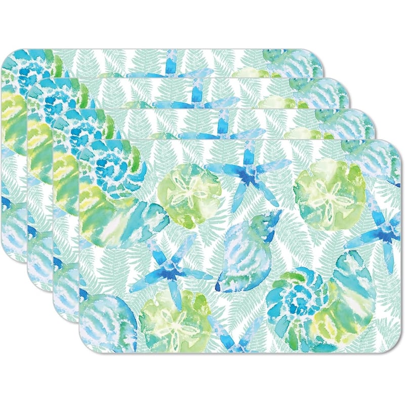 Isla Mona Coastal 4 Pack Reversible Easy Care Flexible Plastic Placemats Made in The USA BPA Free PVC Free Easily Wipes Clean - multi - Set of 4