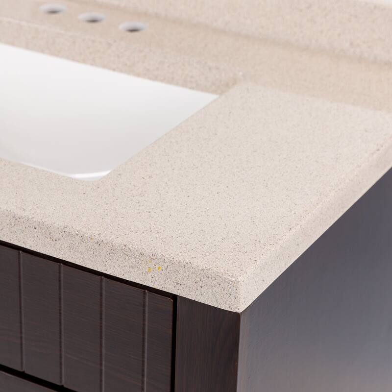 Brooksley Ebony Oak Bathroom Vanity With Drawer, Open Shelf, and Sink Top