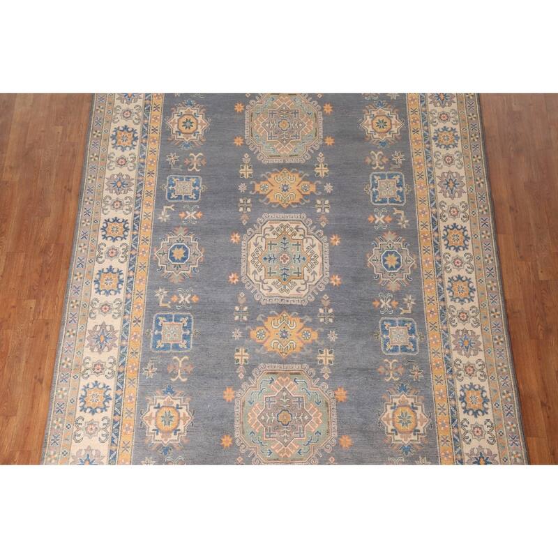 Gray Kazak Living Room Area Rug Hand-Knotted Traditional Wool Carpet - 6'7" x 9'9"