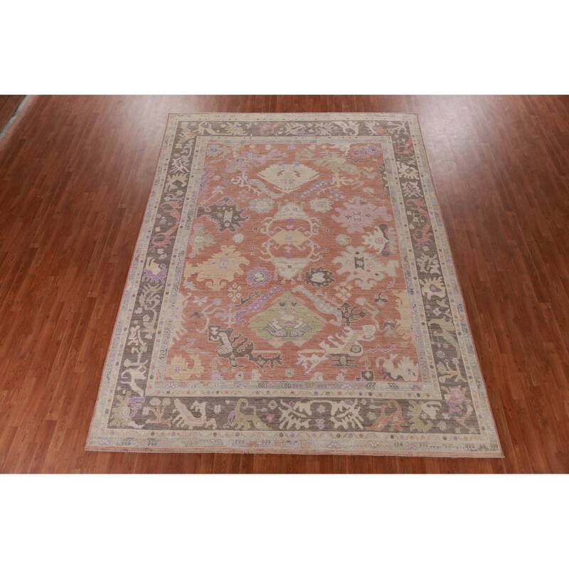 Hand Knotted Oriental 100% Wool Carpet Transitional All-Over Oranges & Rust Oushak Area Rug - 12' 0'' X 8' 11''