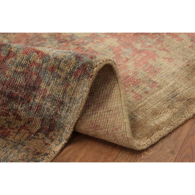 Hand Knotted Oriental Viscose Silk Carpet Modern Abstract Oranges & Rust Abstract Area Rug - 4' 10'' X 3' 1''