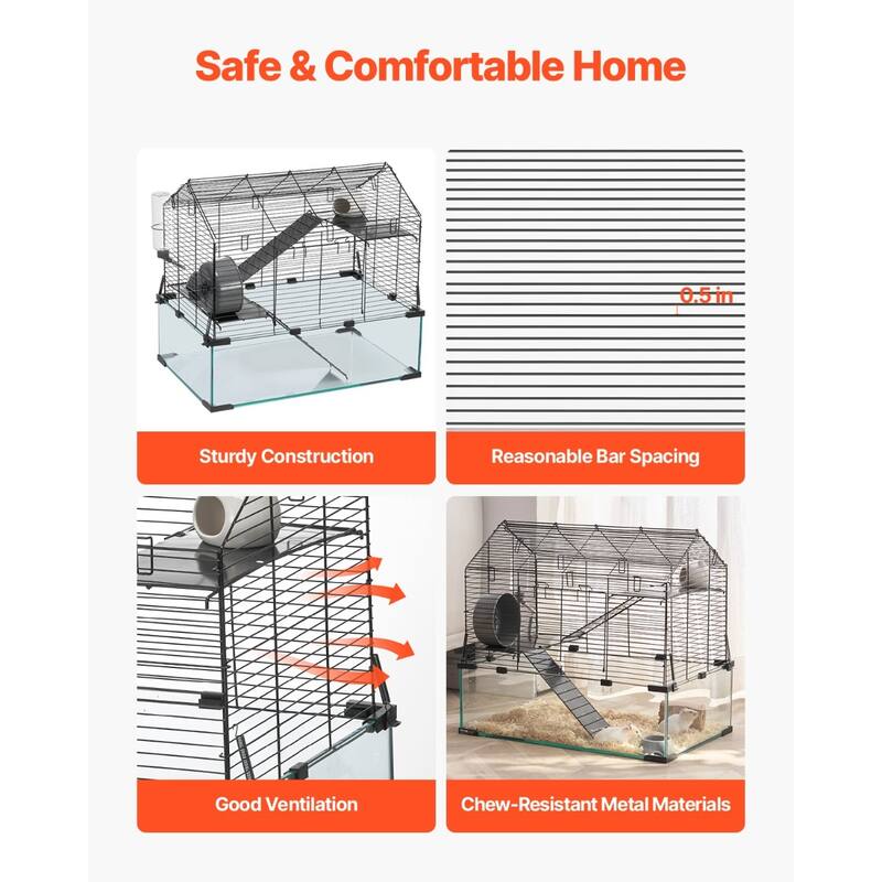 Tempered Glass Hamster Cage with 360 degree View, Metal Mesh Top & Easy Clean Design - 22.8 x 15 x 21.3 inches
