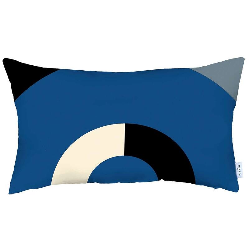 HomeRoots 12" X 20" Black And Blue Abstract Zippered Handmade Polyester Lumbar Pillow Cover