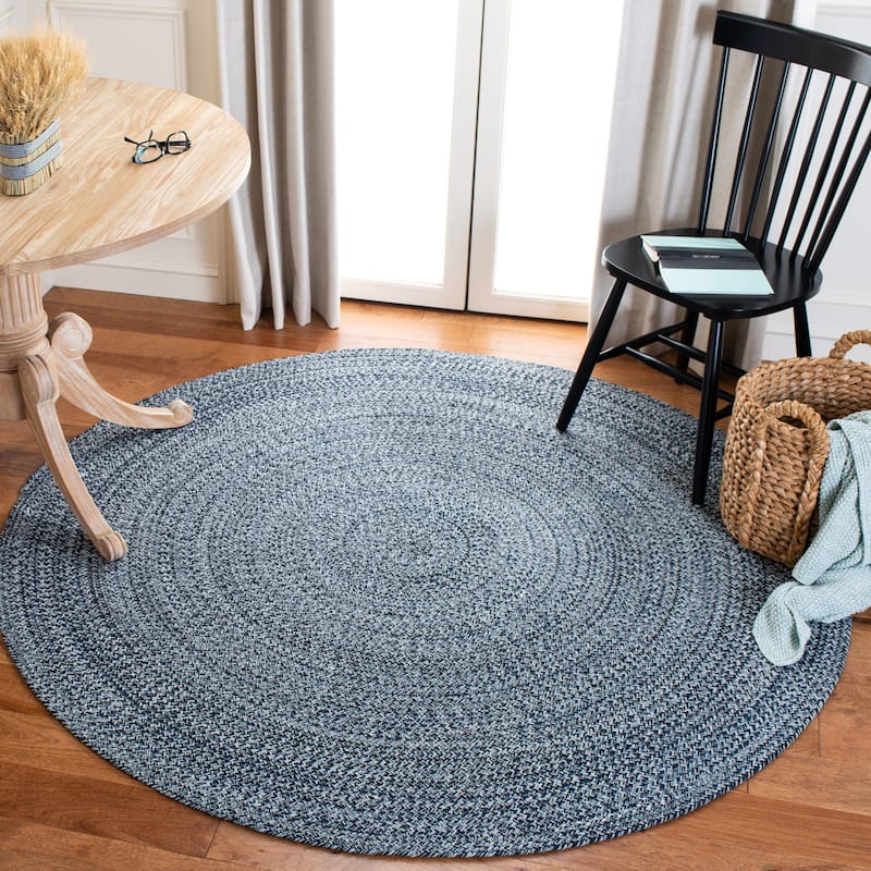 SAFAVIEH Handmade Braided Anine Country Cotton Rug - 8' Round - Navy/Ivory
