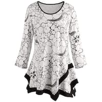Women's Tile Print Tunic Top - Black and White Print Fashion Blouse
