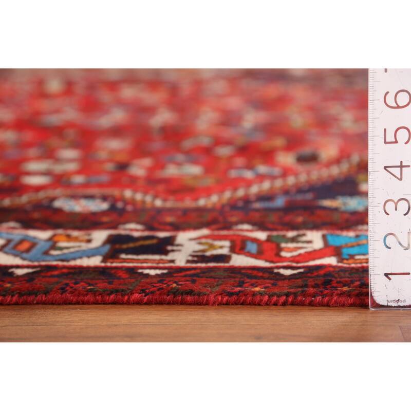 Hand Knotted Oriental 100% Wool Carpet Traditional Tribal Red Shiraz Area Rug - 9' 10'' X 6' 8''