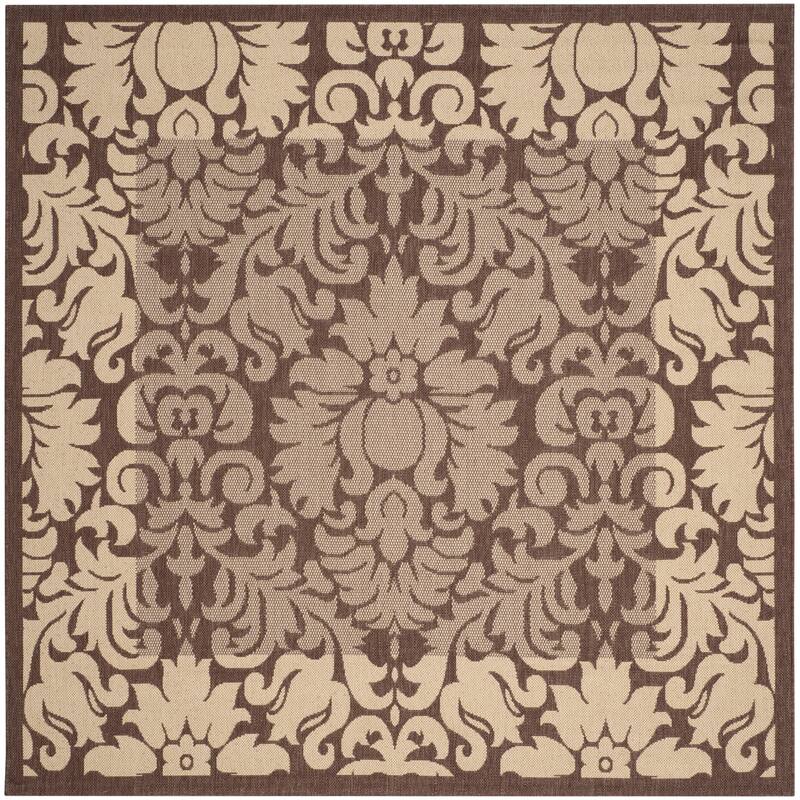 SAFAVIEH Courtyard Peggie Indoor/ Outdoor Patio Backyard Rug - 6'7" Square - Chocolate/Natural
