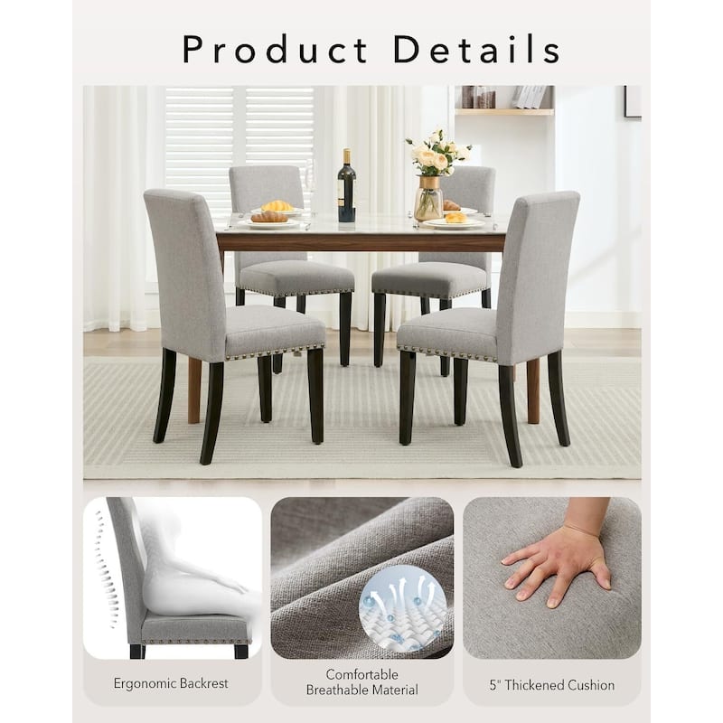 Upholstered Dining Chairs Set of 2, with Nailhead Trim & Padded Seat, Wood Legs, Fabric/Leather Options