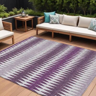 HomeRoots Striped Transitional Rectangle Outdoor Rug