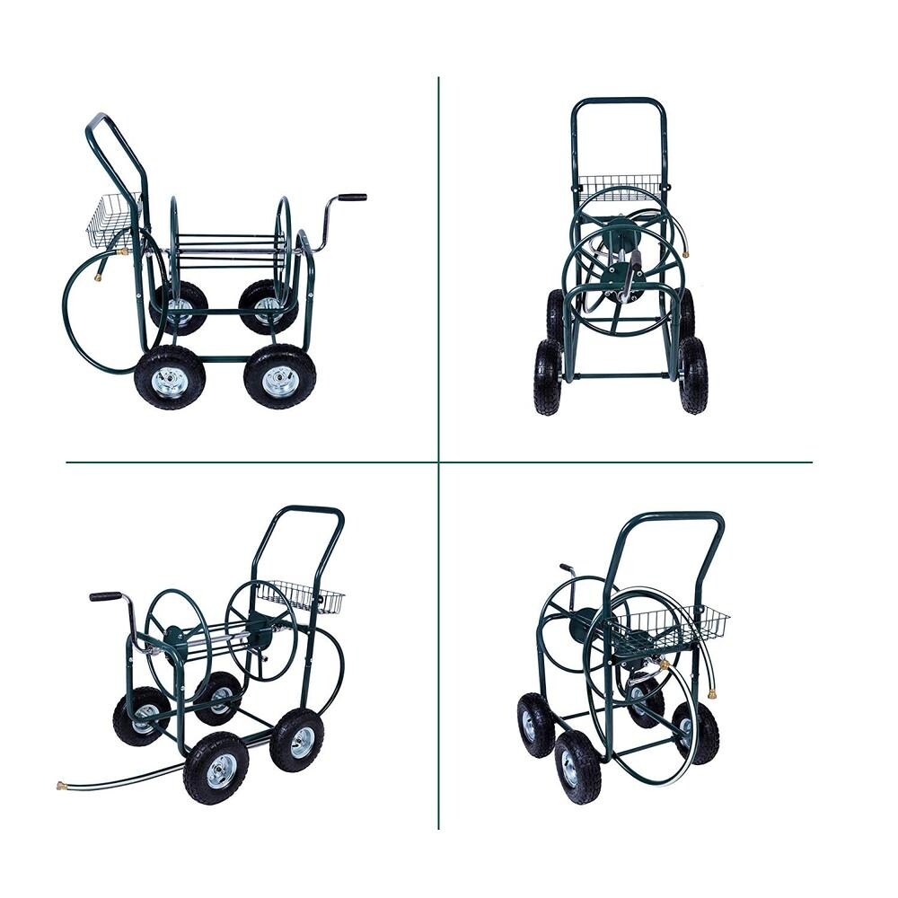 4 Wheels Heavy Duty Garden Metal Hose Reel Cart Gardening Water